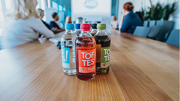 Darstellung des gesamten Töftes-Sortiments auf dem Tisch während des Salvus-Bloggerevents.