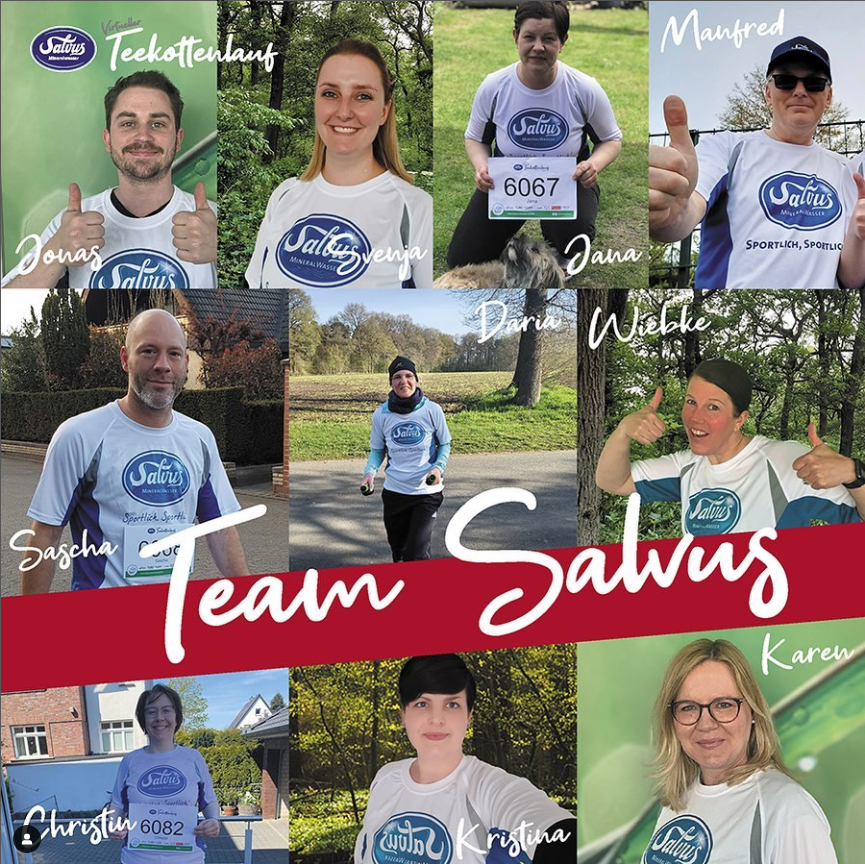 Darstellung der vielen Mitarbeitenden von Salvus, die am zweiten virtuellen Salvus-Teekottenlauf 2021 teilnahmen.
