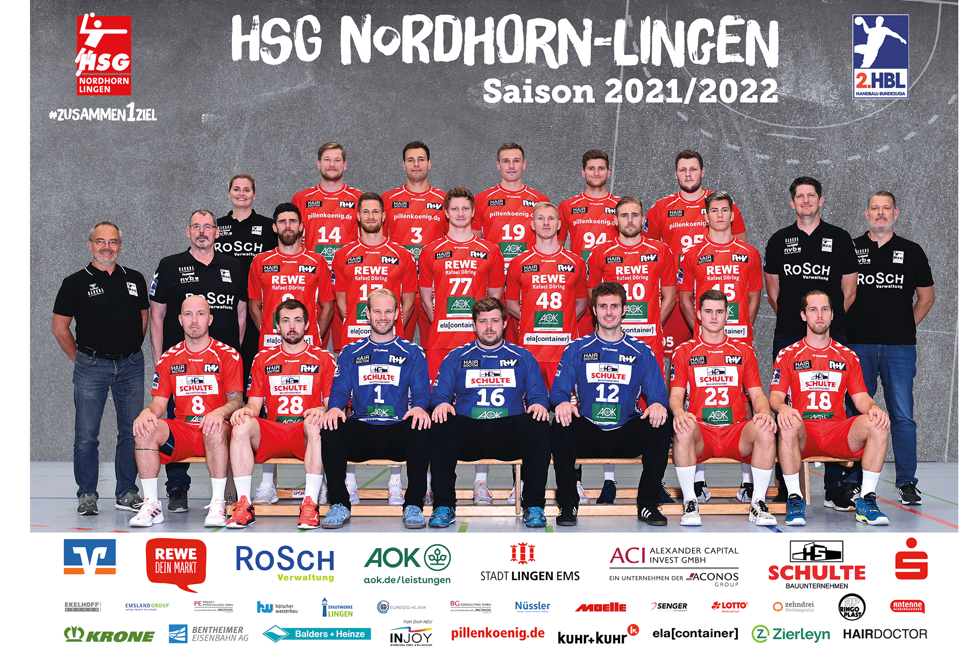 Mannschaftsbild der Handballmannschaft HSG Nordhorn-Lingen der Saison 2021/2022.