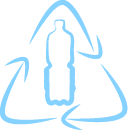 Icon für die Kreislaufwirtschaft im PET-Bereich. Das Material einer PET-Flasche hat immer mehrere Leben, sodass Ressourcen geschont und die Ökobilanz optimiert werden.